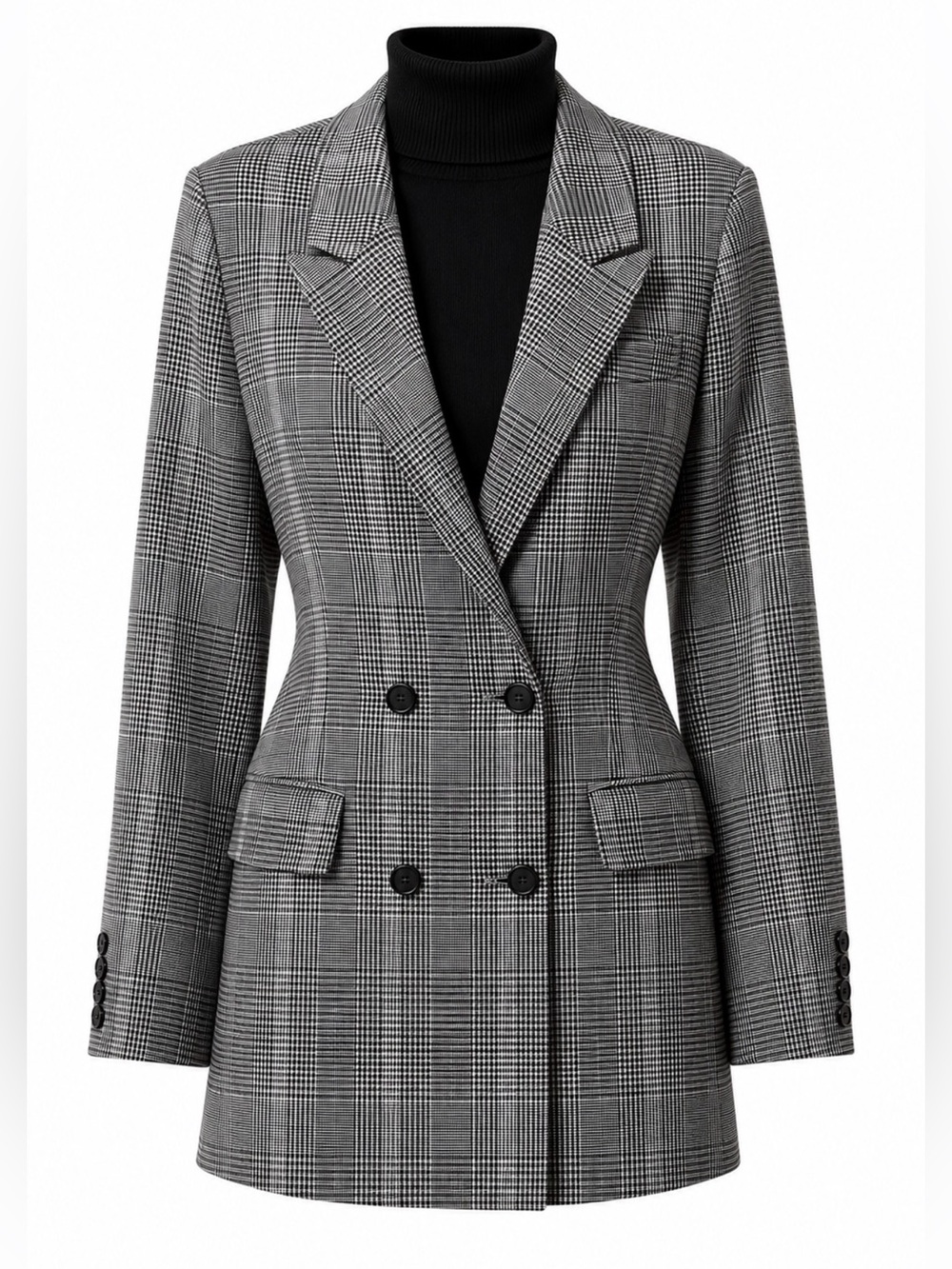 Women's NASTYGAL SZ M Double-Breasted Plaid Blazer Jacket - gray